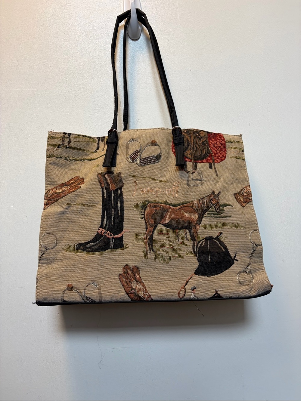 Braciano Tapestry Equestrian horse Tote in Beige, Brown and Black NWOTS!
